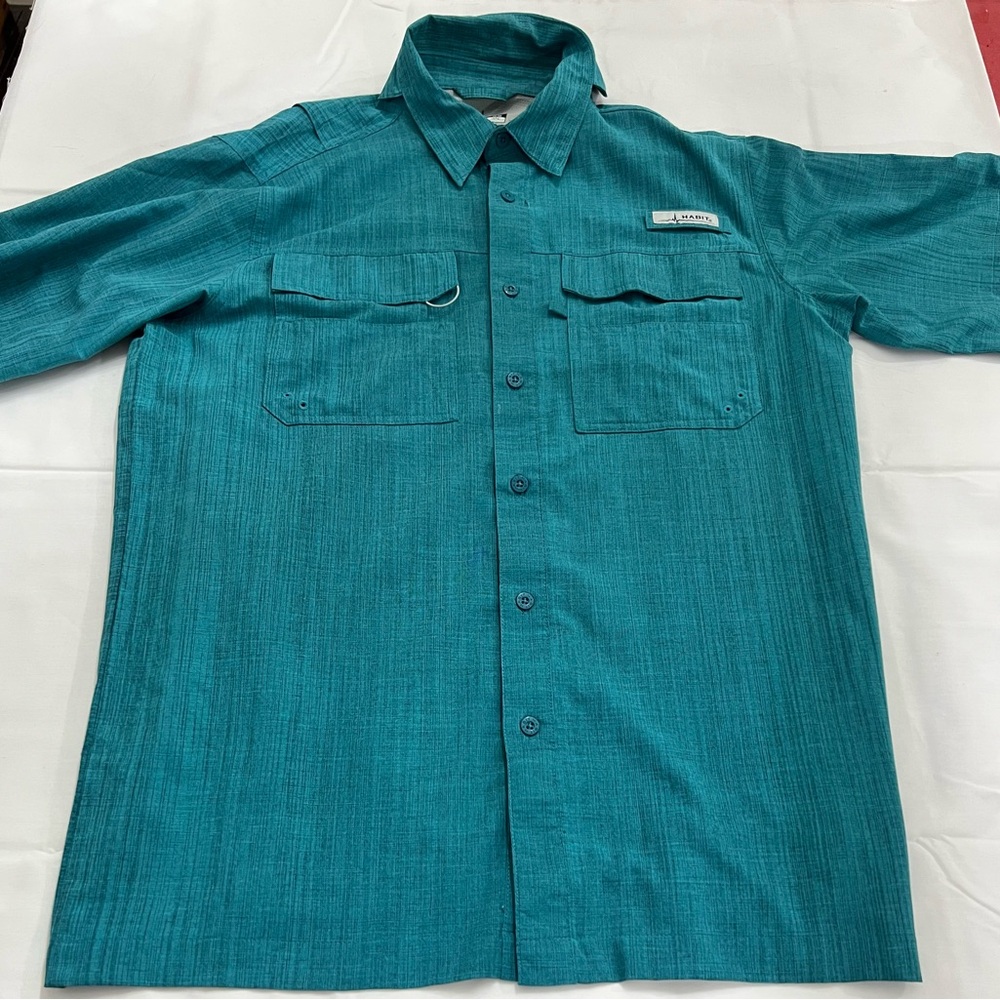 Habit Button Up Shirt Mens Med Green Blue Outdoor Fishing Solor Protection 40+